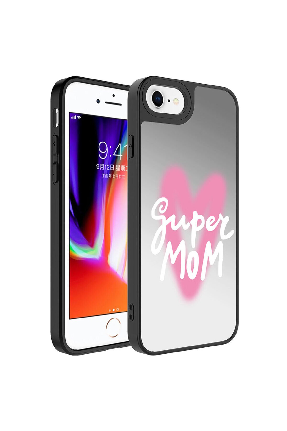 iPhone 8 Plus Kılıf Aynalı Desenli Kamera Korumalı Parlak BSAY Mirror Kapak - Dallar Süper Anne