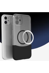 iPhone 11 Kılıf M-Safe Şarj Özellikli Mıknatıslı BSAY Duble Kapak - Siyah Siyah