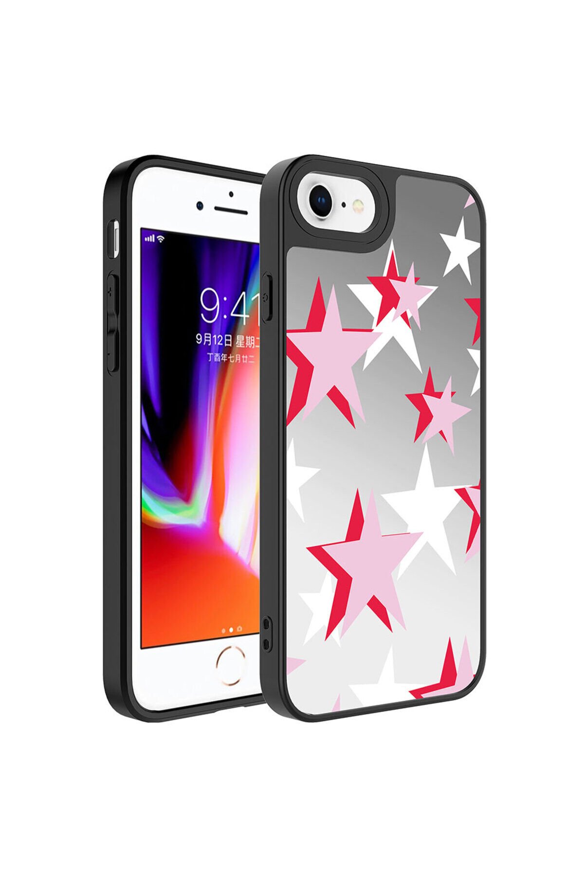 iPhone 8 Plus Kılıf Aynalı Desenli Kamera Korumalı Parlak BSAY Mirror Kapak - Dallar Yıldız