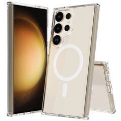Galaxy S24 Ultra Kılıf M-safe Şarj Özellikli Şeffaf Sert PC Zore Embos Kılıf