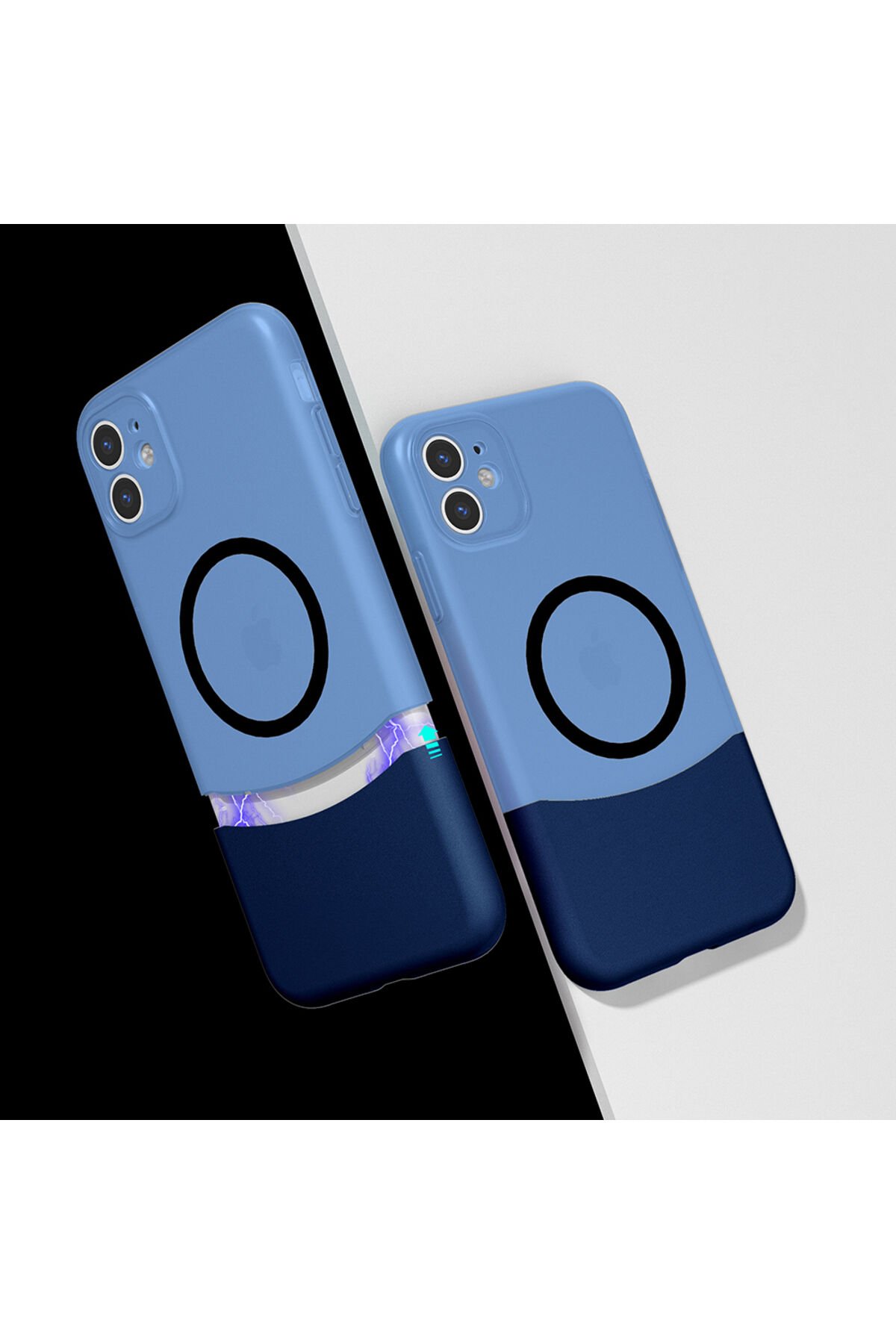 iPhone 11 Kılıf M-Safe Şarj Özellikli Mıknatıslı NXXA Duble Kapak - Lacivert Lacivert