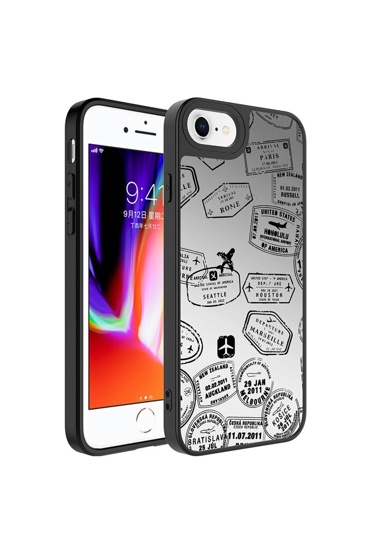 iPhone 8 Plus Kılıf Aynalı Desenli Kamera Korumalı Parlak BSAY Mirror Kapak - Dallar Seyahat