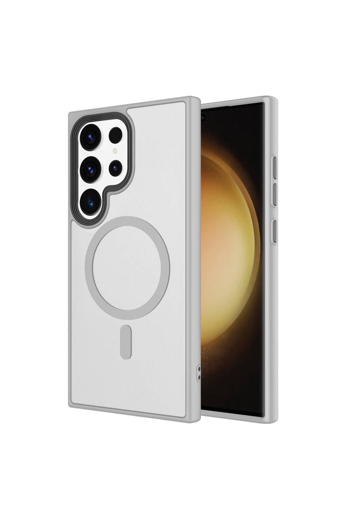 Galaxy S24 Ultra Uyumlu Sert PC Arka Yüzey Wireless Şarj Özellikli ZPRB Flet Magsafe Kılıf-G Gri