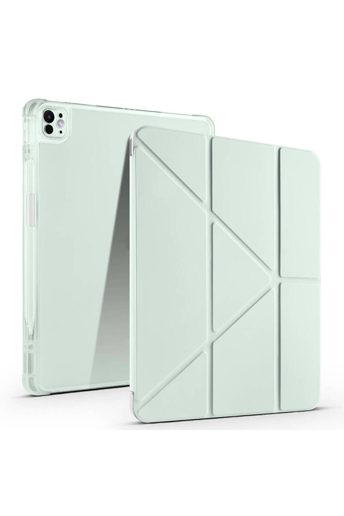 iPad Air 13 2025 M3 Kılıf BSAY Tri Folding Kalem Bölmeli Standlı Kılıf - Açık Yeşil Açık Yeşil