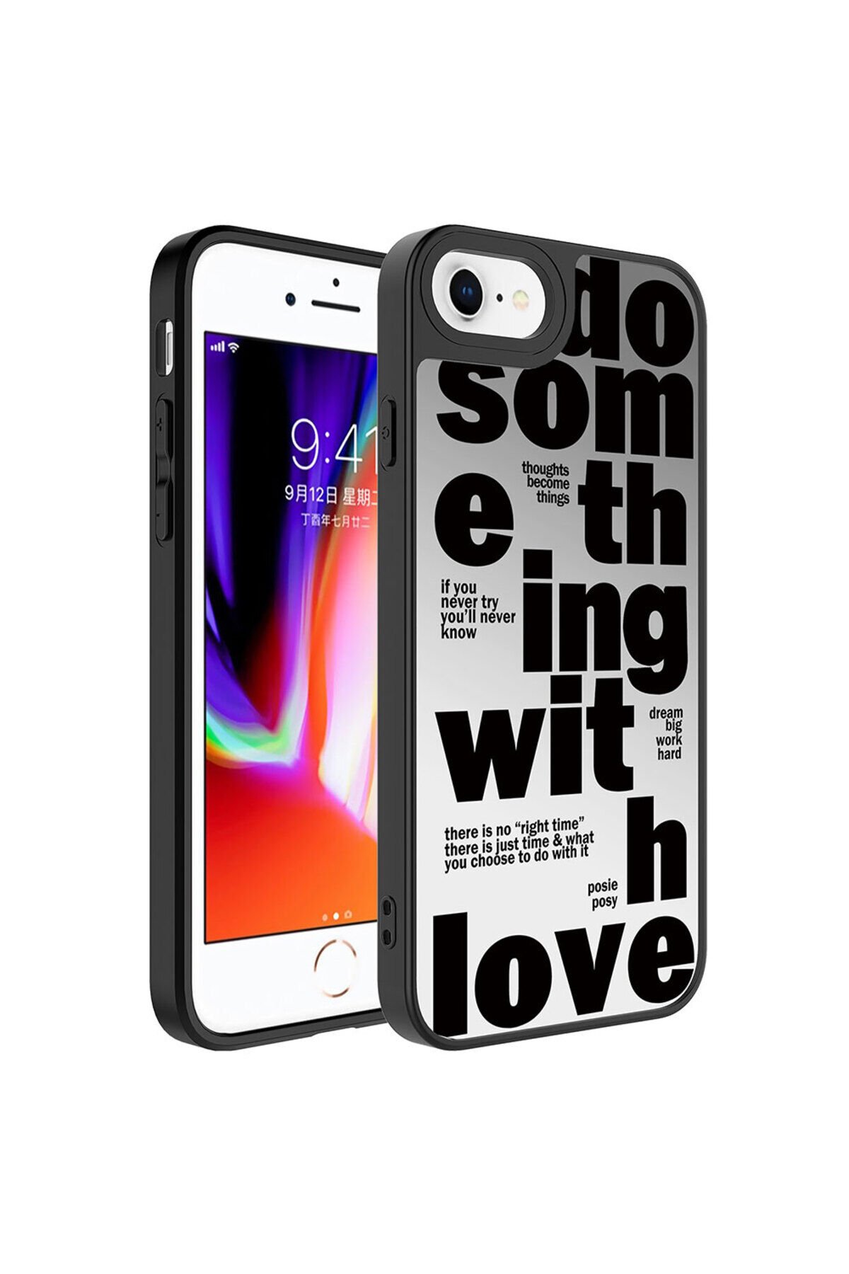 iPhone 8 Plus Kılıf Aynalı Desenli Kamera Korumalı Parlak BSAY Mirror Kapak - Dallar Love