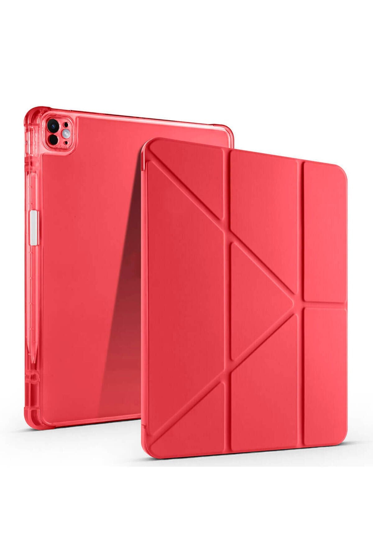 iPad Air 13 2025 M3 Kılıf BSAY Tri Folding Kalem Bölmeli Standlı Kılıf - Açık Yeşil Kırmızı