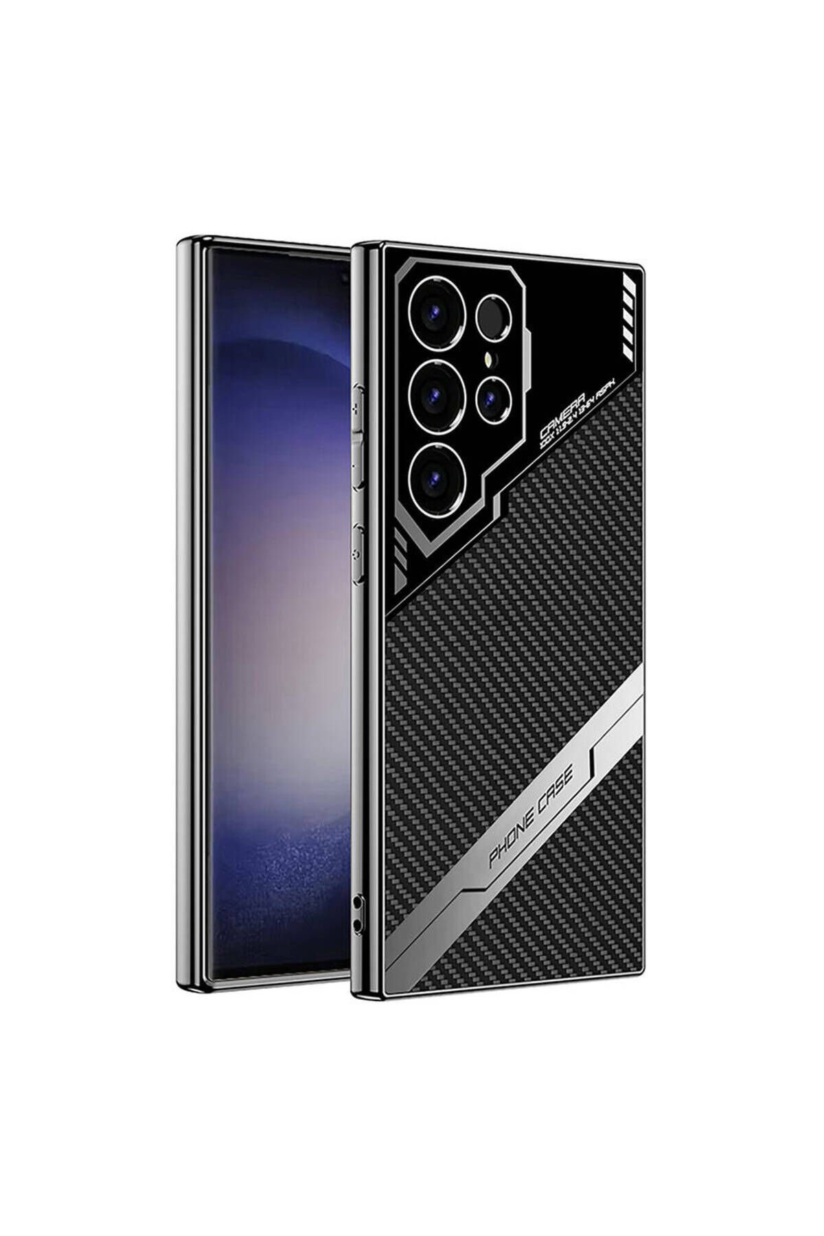 Galaxy S23 Ultra Kılıf Kamera Korumalı Karbon Tasarım ZPRB Yeni Seri Procase Kapak-Siyah Karbon Siyah Karbon