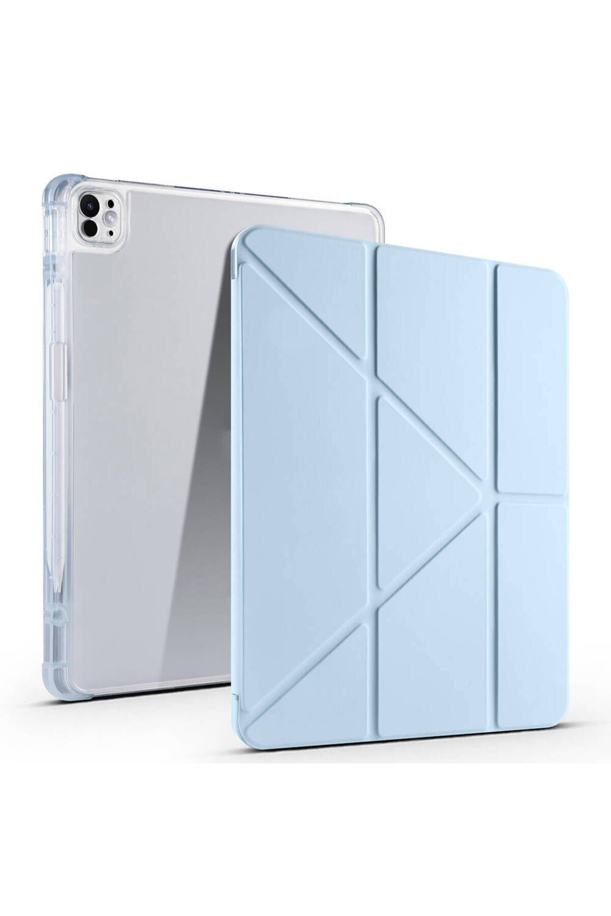 iPad Air 13 2025 M3 Kılıf BSAY Tri Folding Kalem Bölmeli Standlı Kılıf - Açık Yeşil Mavi