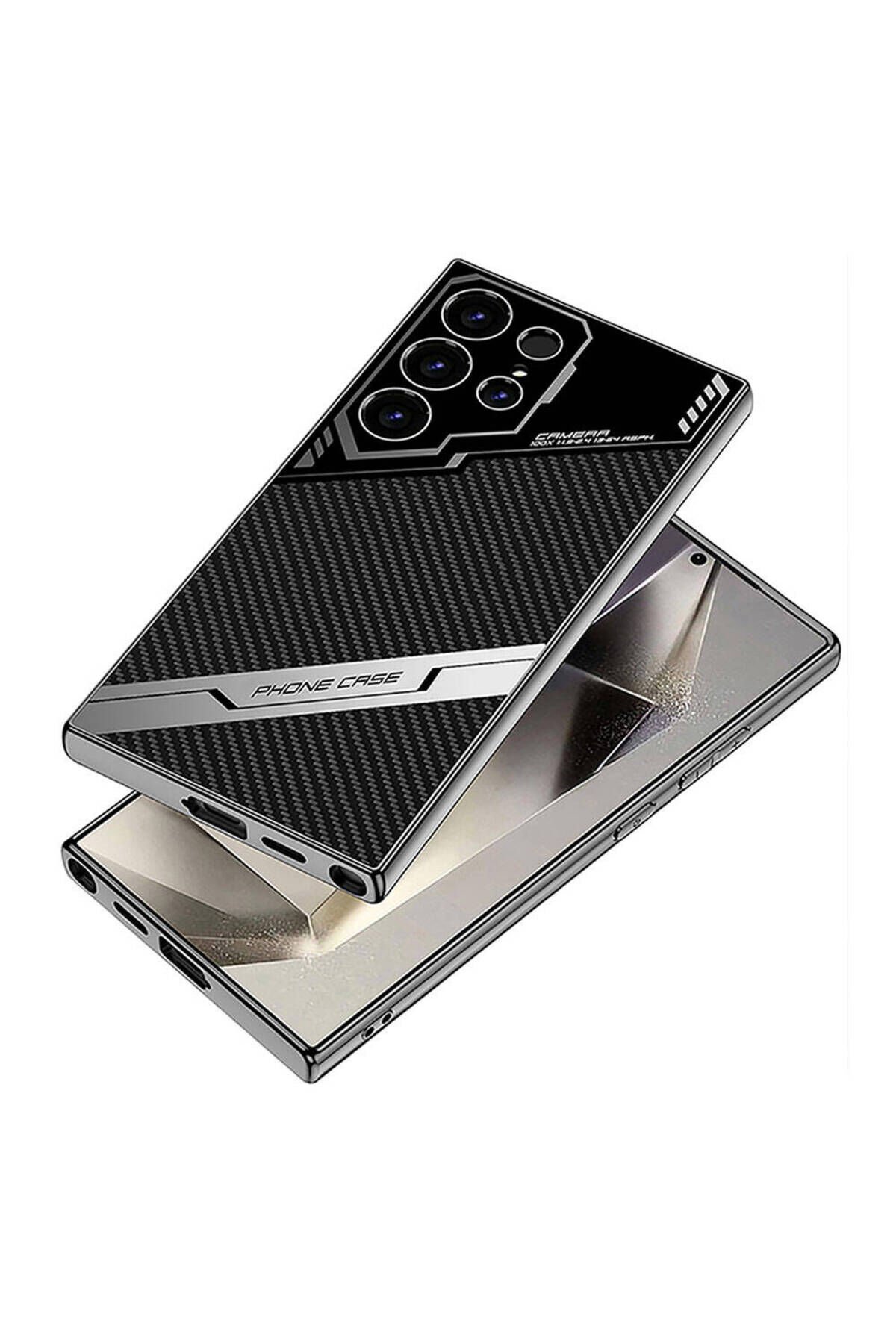 Galaxy S24 Ultra Kılıf Kamera Korumalı Karbon Tasarım ZPRB Yeni Seri Procase Kapak-Siyah Karbon Siyah Karbon