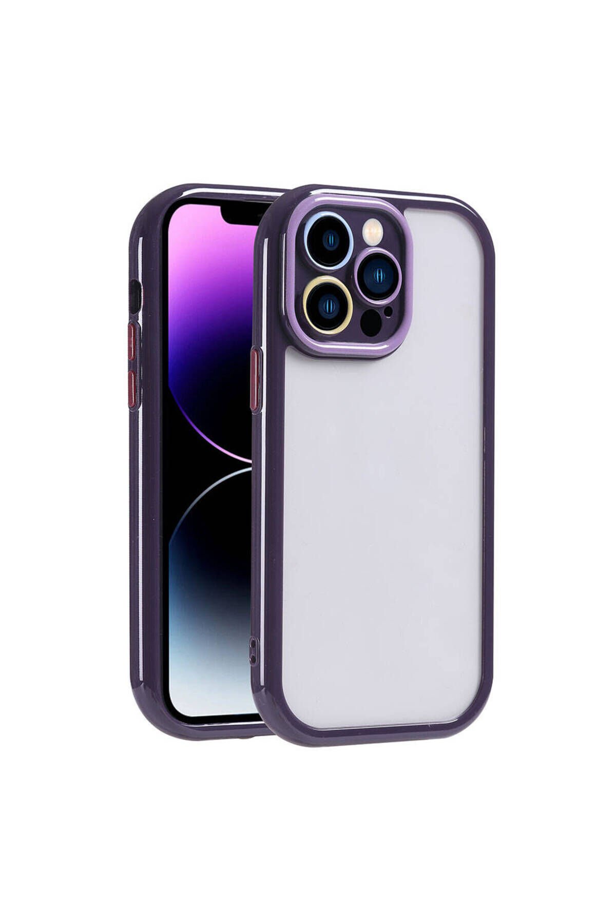 iPhone 14 Pro Max Kılıf Kamera Korumalı Renkli Kenar ve Çerçeve Tasarımlı ZPRB Vitamin Kapak-Derin M Derin Mor