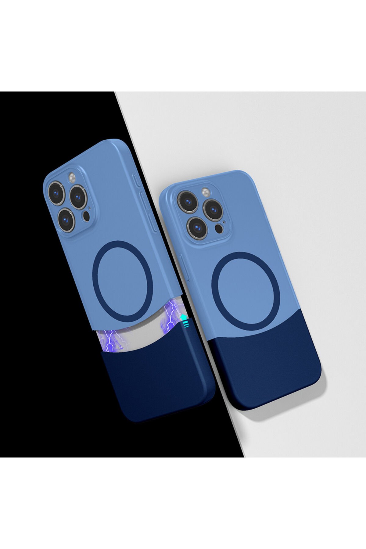 iPhone 14 Pro Max Kılıf M-Safe Şarj Özellikli Mıknatıslı ZPRB Duble Kapak - Lacivert Lacivert