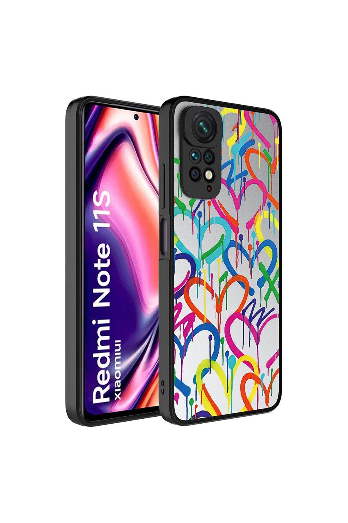 Redmi Note 11S Global Kılıf Aynalı Desenli Kamera Korumalı Parlak BSAY Mirror Kapak - Ayna Kalp