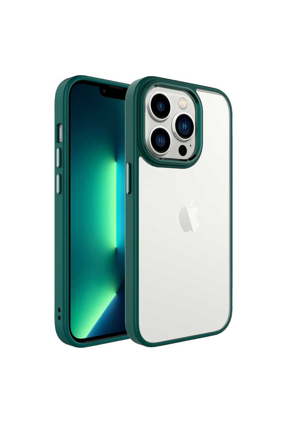 iPhone 14 Pro Max Uyumlu BSAY Krom Kılıf-Siyah Koyu Yeşil