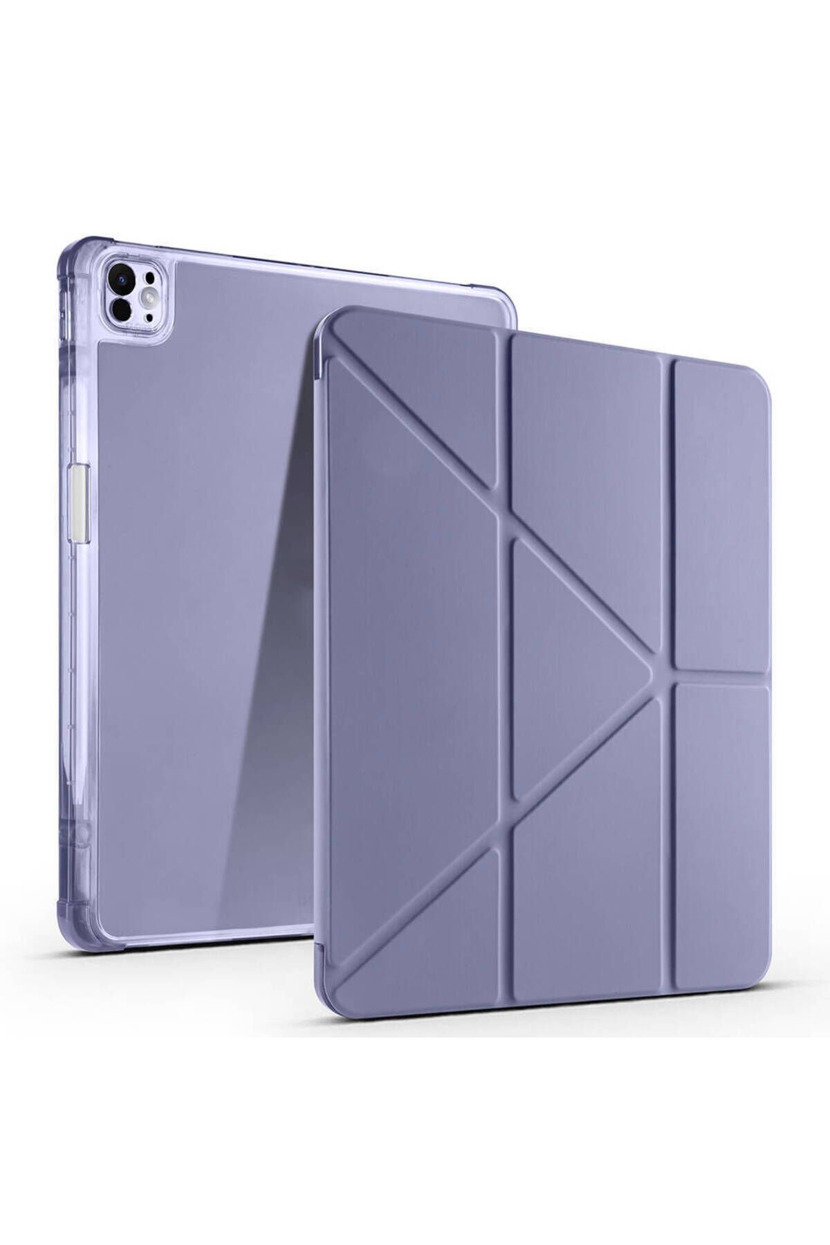 iPad Air 13 2025 M3 Kılıf BSAY Tri Folding Kalem Bölmeli Standlı Kılıf - Açık Yeşil Mor