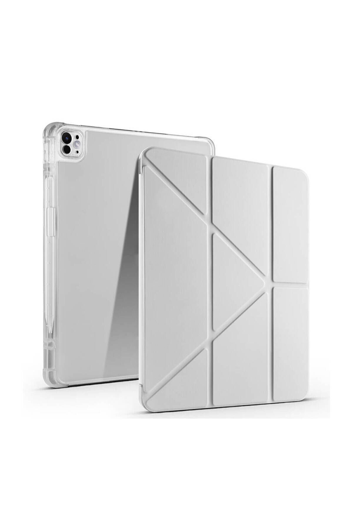 iPad Air 13 2025 M3 Kılıf BSAY Tri Folding Kalem Bölmeli Standlı Kılıf - Açık Yeşil Gri