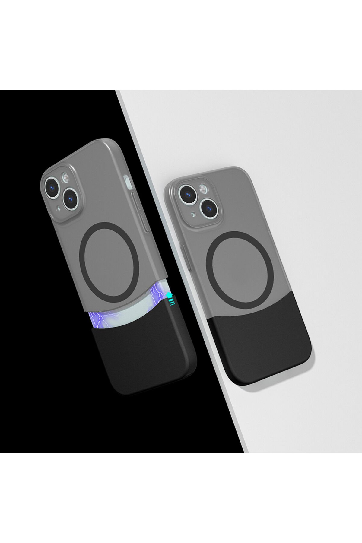 iPhone 15 Kılıf M-Safe Şarj Özellikli Mıknatıslı BSAY Duble Kapak - Siyah Siyah