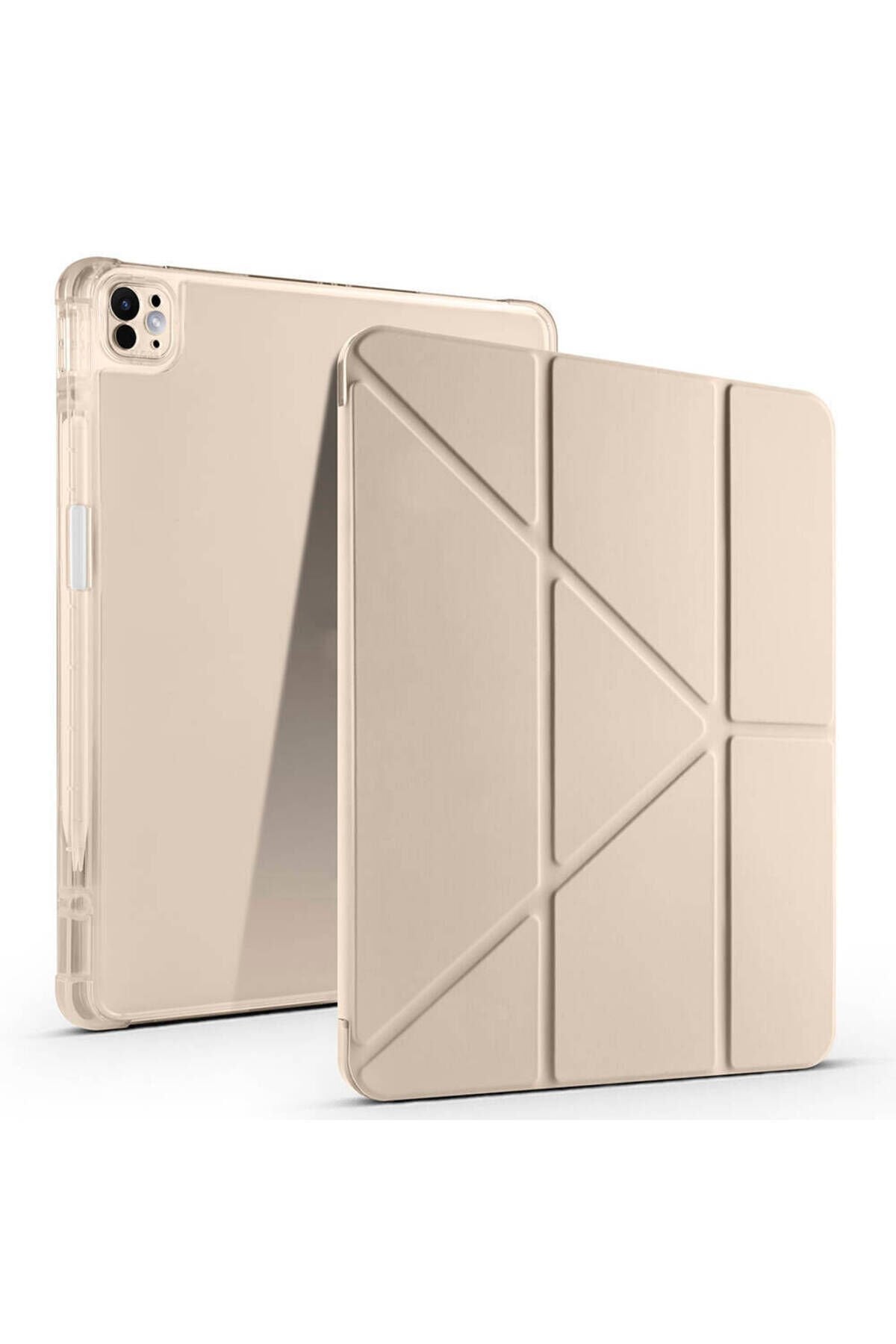 iPad Air 13 2025 M3 Kılıf Tri Folding Kalem Bölmeli Standlı Kılıf - Gold Gold