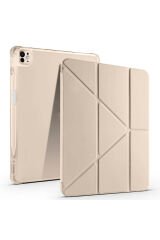iPad Air 13 2025 M3 Kılıf Tri Folding Kalem Bölmeli Standlı Kılıf - Gold Gold
