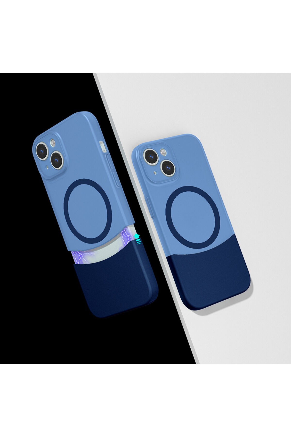 iPhone 15 Kılıf M-Safe Şarj Özellikli Mıknatıslı MSRA Duble Kapak - Lacivert Lacivert