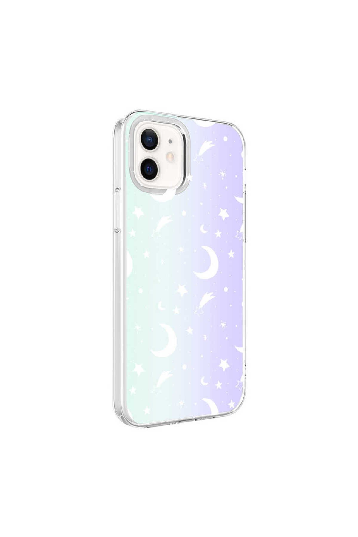 iPhone 12 Uyumlu BSAY M-Blue Desenli Kılıf-Zebra No1 Moon No4