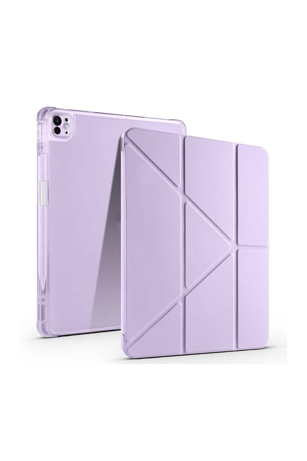iPad Air 13 2025 M3 Kılıf Tri Folding Kalem Bölmeli Standlı Kılıf - Rose Gold Lila