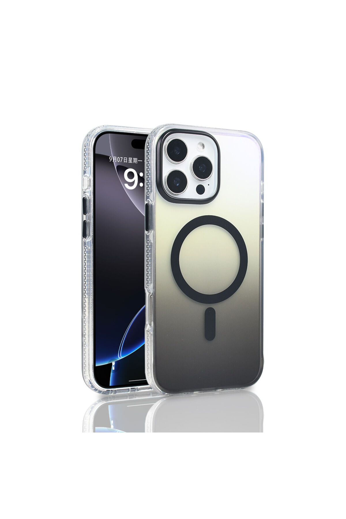 iPhone 16 Pro Max Kılıf M-safe Şarj Özellikli Transparan Renk Geçişli Zore Toros Kapak - Siyah