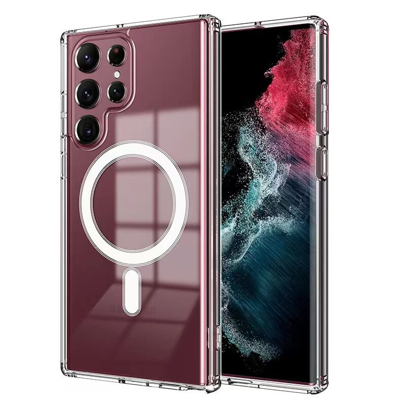 Galaxy S22 Ultra Kılıf Zore M-safe Şarj Özellikli Şeffaf Sert PC Zore Embos Kılıf Şeffaf