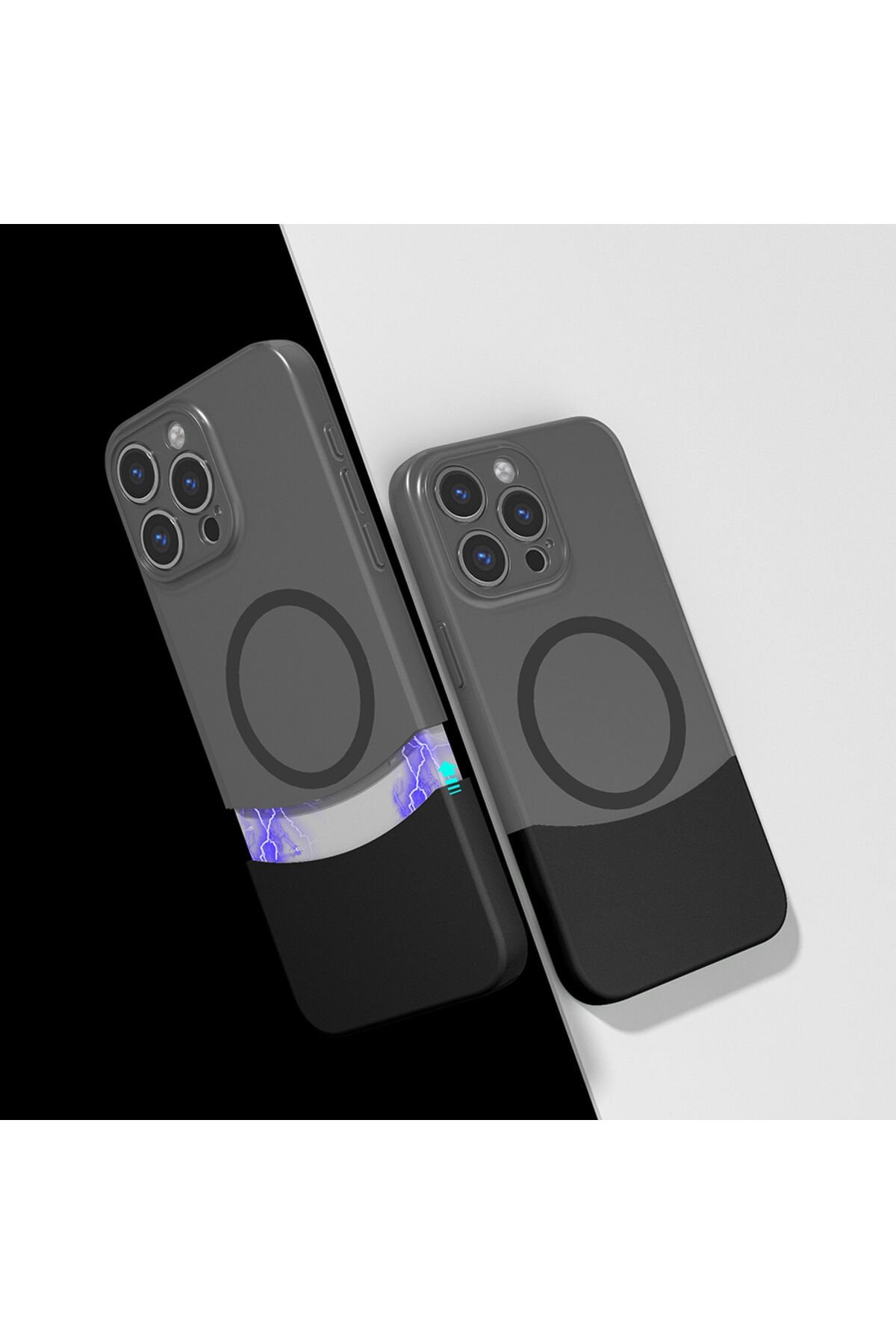 iPhone 15 Pro Max Kılıf M-Safe Şarj Özellikli Mıknatıslı NXXA Duble Kapak - Siyah Siyah