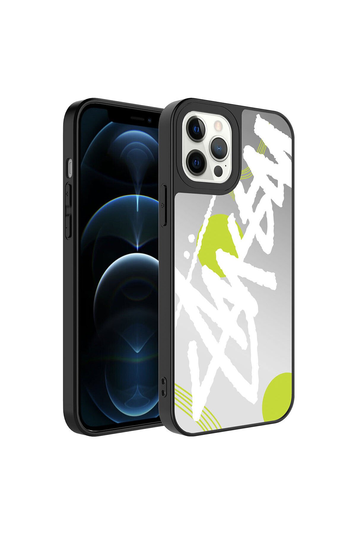 iPhone 12 Pro Max Uyumlu Aynalı Desenli Kamera Korumalı Parlak BSAY Mirror Kılıf-Yazı