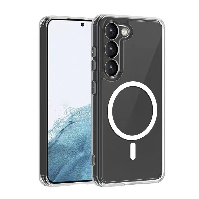 Galaxy S22 Kılıf M-safe Şarj Özellikli Şeffaf Sert PC Zore Embos Kılıf Şeffaf