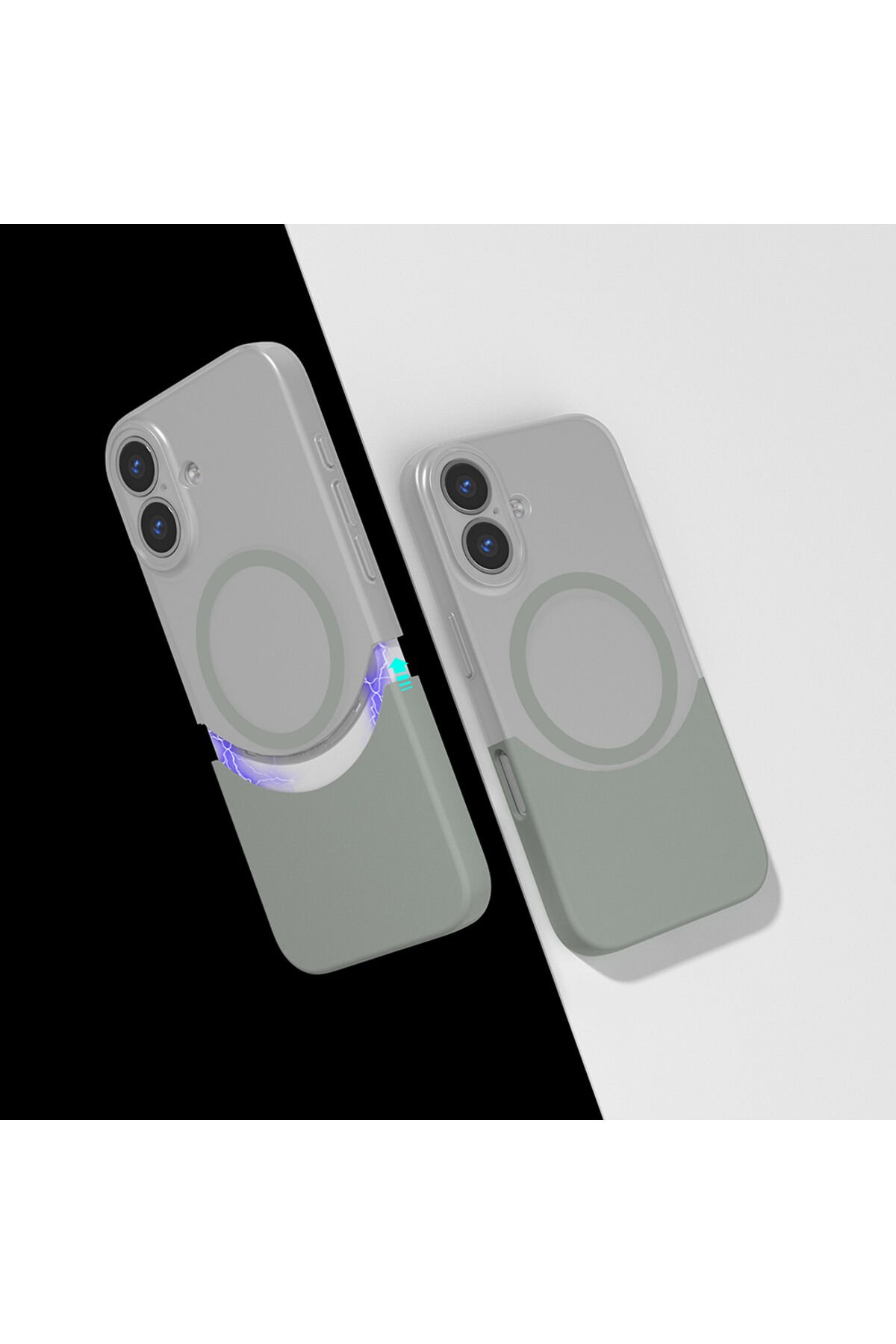 iPhone 16 Kılıf M-Safe Şarj Özellikli Mıknatıslı ATA Duble Kapak - Gri Gri