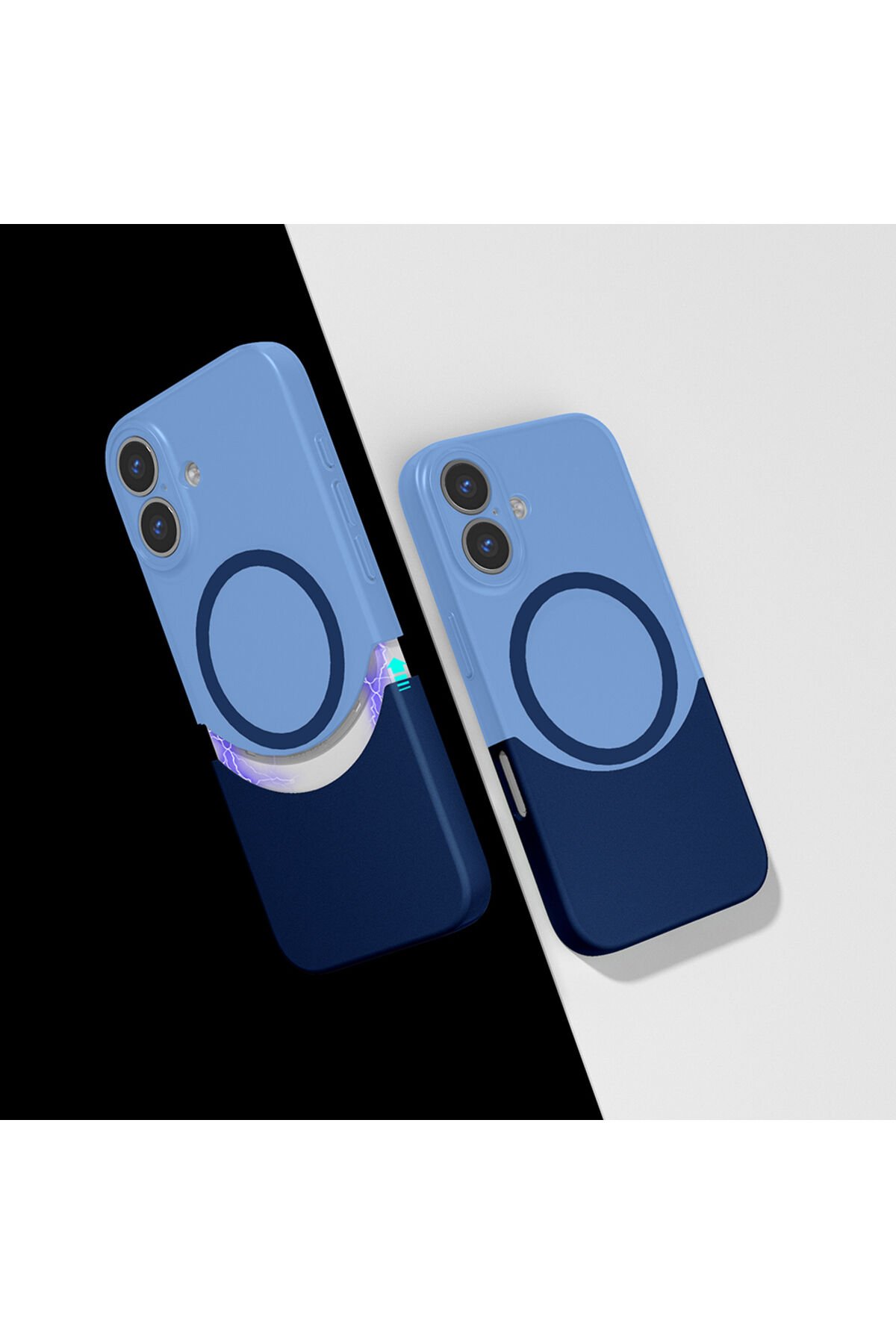 iPhone 16 Kılıf M-Safe Şarj Özellikli Mıknatıslı ZPRB Duble Kapak - Lacivert Lacivert