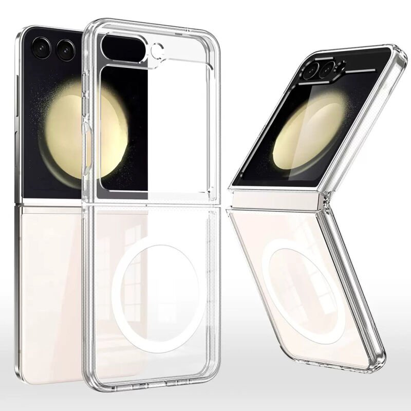 Galaxy Z Flip 7 Kılıf M-safe Şarj Özellikli Şeffaf Sert PC Zore Embos Kılıf