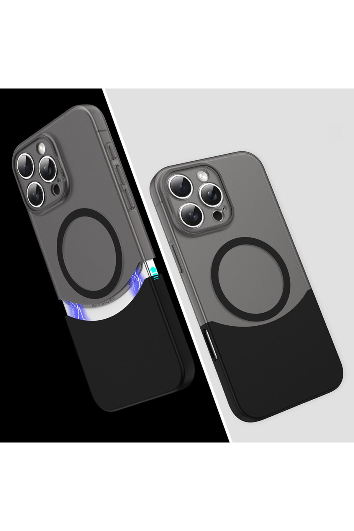 iPhone 16 Pro Kılıf M-Safe Şarj Özellikli Mıknatıslı MSRA Duble Kapak - Siyah Siyah