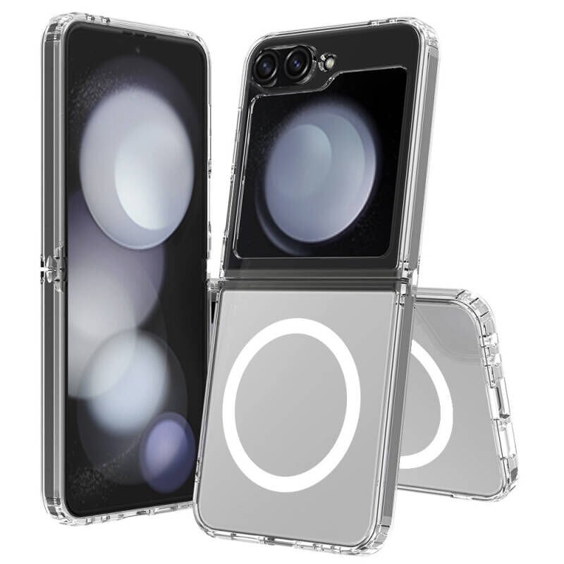 Galaxy Z Flip 6 Kılıf M-safe Şarj Özellikli Şeffaf Sert PC Zore Embos Kılıf Şeffaf