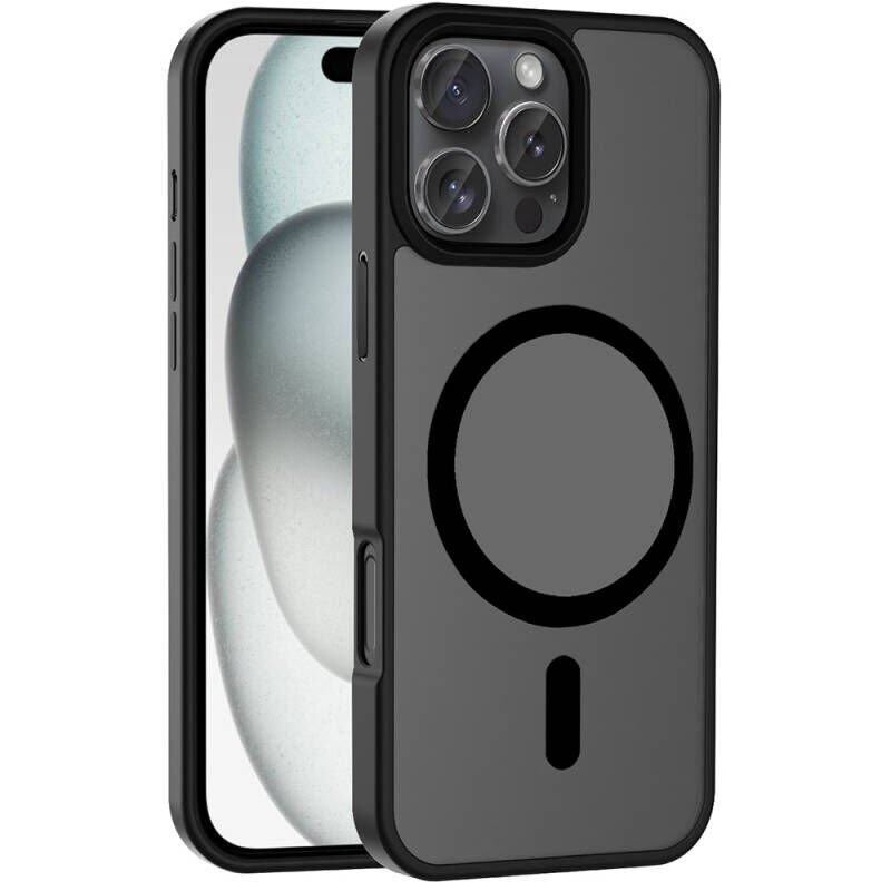 iPhone 16 Pro Max Kılıf M-safe Şarj Özellikli Mat Arka Yüzey Zore Sio Kılıf Siyah