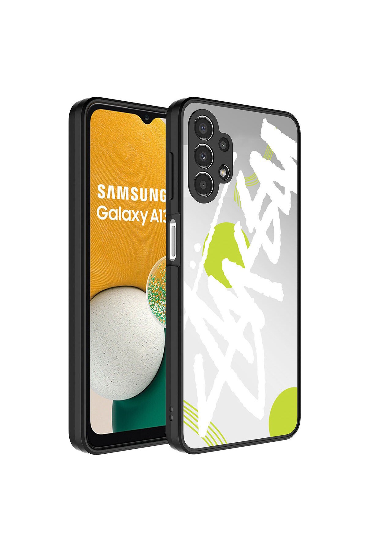 Galaxy A13 4G Kılıf Aynalı Desenli Kamera Korumalı Parlak BSAY Mirror Kapak - Pati Yazı