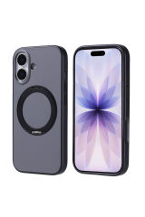 iPhone 17 Kılıf M-Safe Şarj Özellikli Standlı SEKO Proton Silikon Kapak - Gri Şeffaf