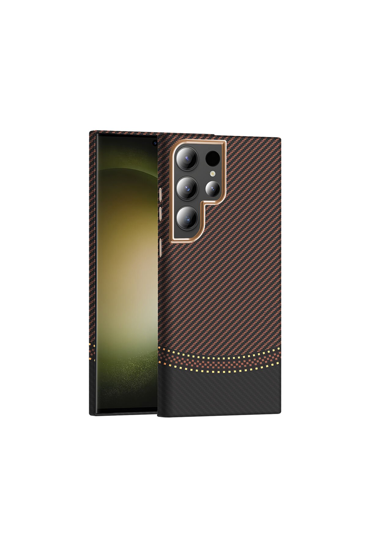 Galaxy S24 Ultra Kılıf M-safe Şarj Özellikli Karbon Fiber Görünümlü BSAY Gros Kapak - Lacivert Gold-Siyah
