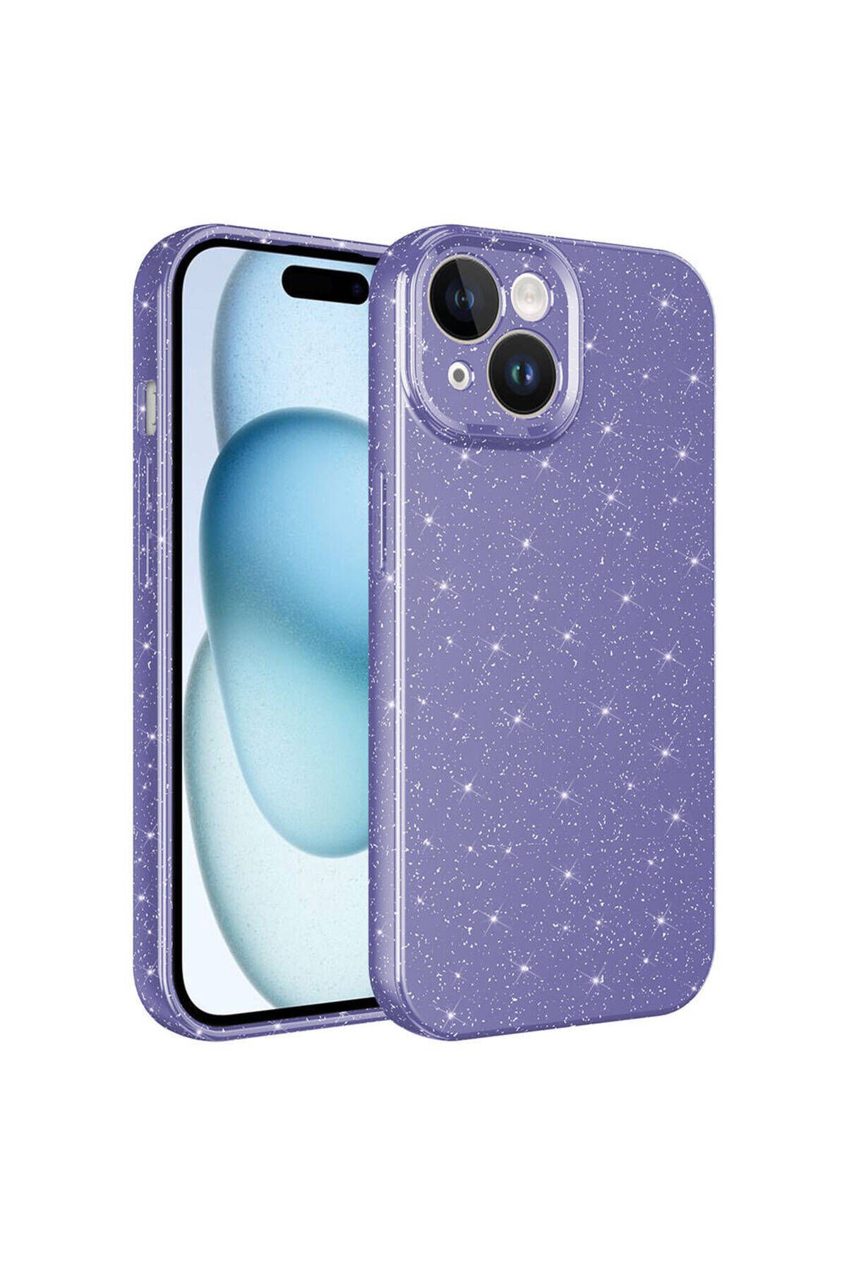 iPhone 15 Plus Uyumlu Kamera Korumalı Simli Lüks BSAY Koton Kılıf-Gümüş Mor