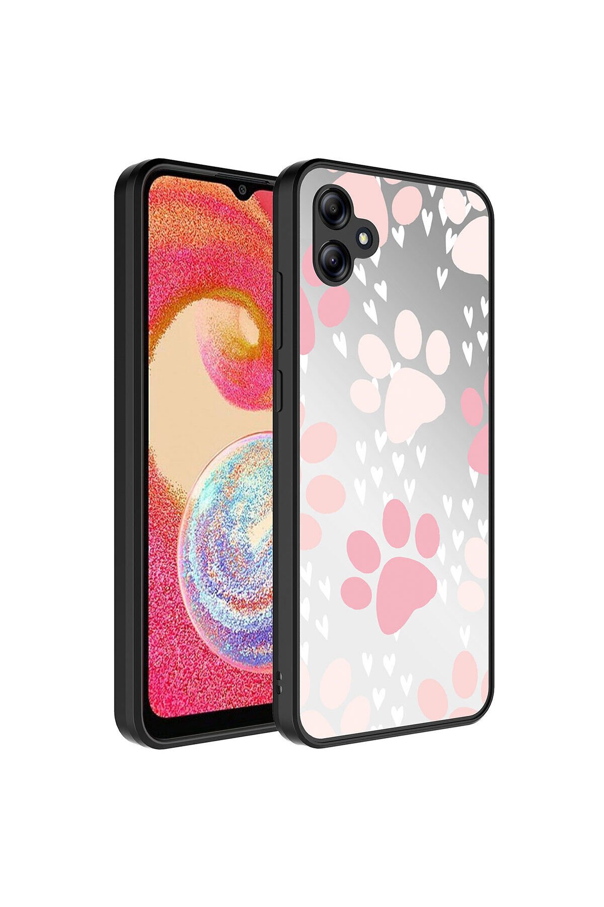 Galaxy A04E Kılıf Aynalı Desenli Kamera Korumalı Parlak BSAY Mirror Kapak - Kalp Pati