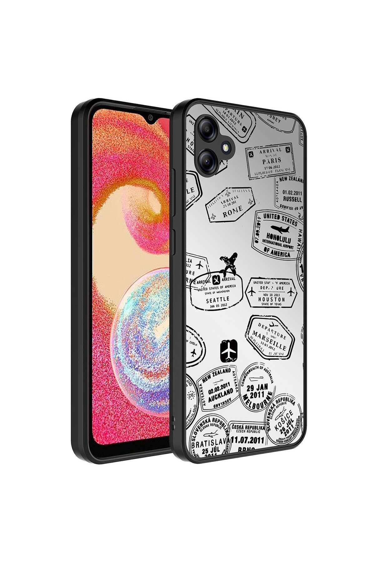 Galaxy A04E Kılıf Aynalı Desenli Kamera Korumalı Parlak BSAY Mirror Kapak - Kalp Seyahat
