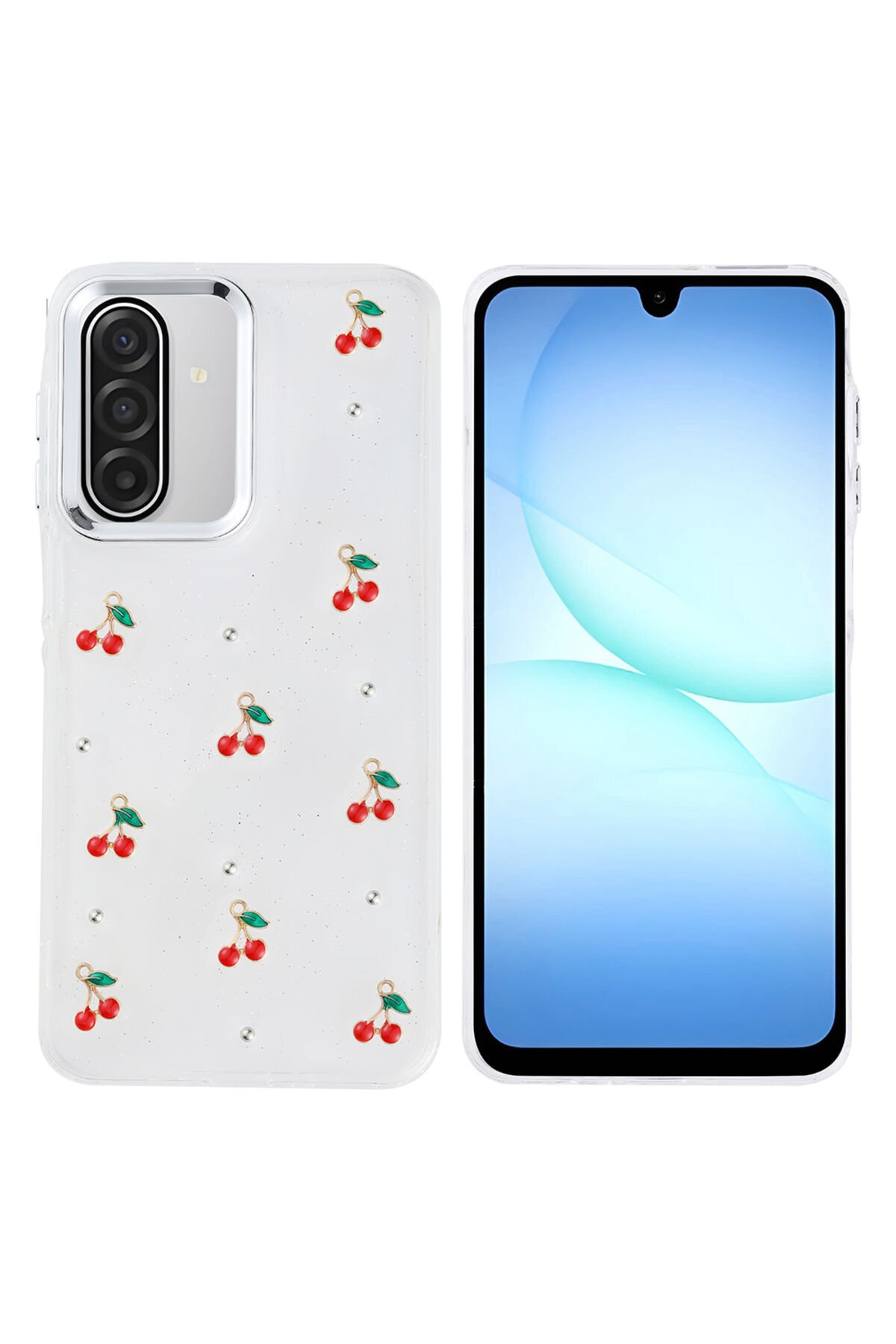 Galaxy A17 Kılıf Airbag Tasarımlı Simli Şeffaf BSAY Kutup Kapak - Kiraz