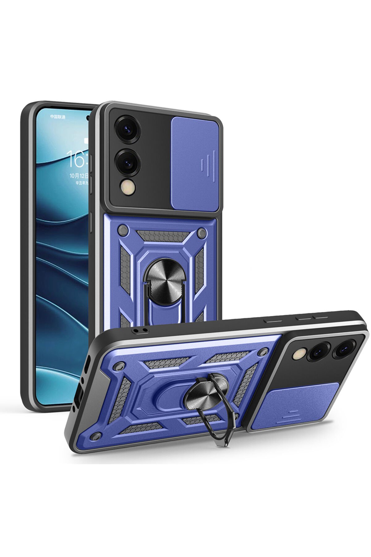 Galaxy S25 Edge Kılıf Magnetik Standlı Kamera Korumalı TCMK Sürgülü Vega Kapak - Mavi Mavi