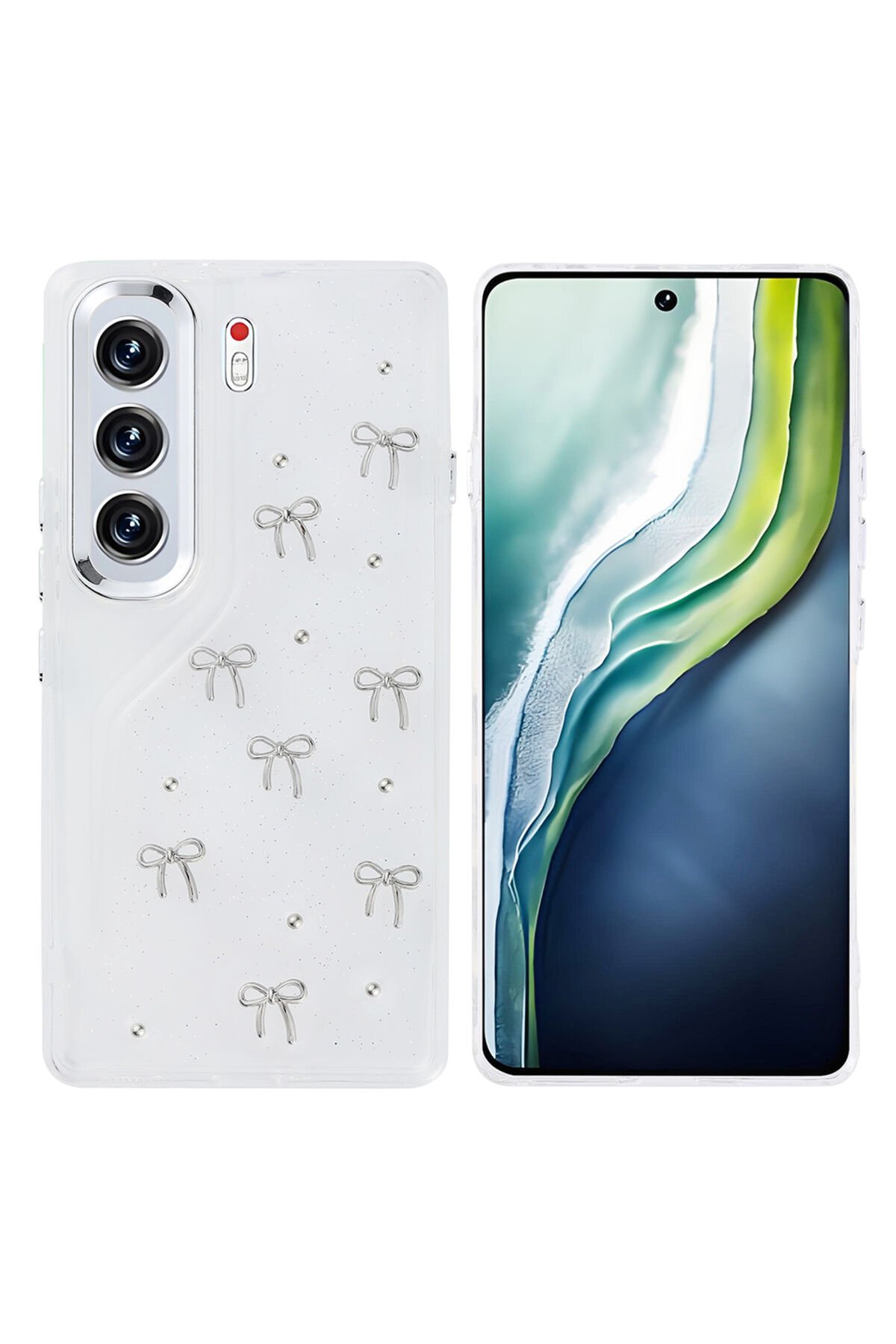 Tecno Camon 40 Pro Kılıf Airbag Tasarımlı Simli Şeffaf BSAY Kutup Kapak - Kiraz