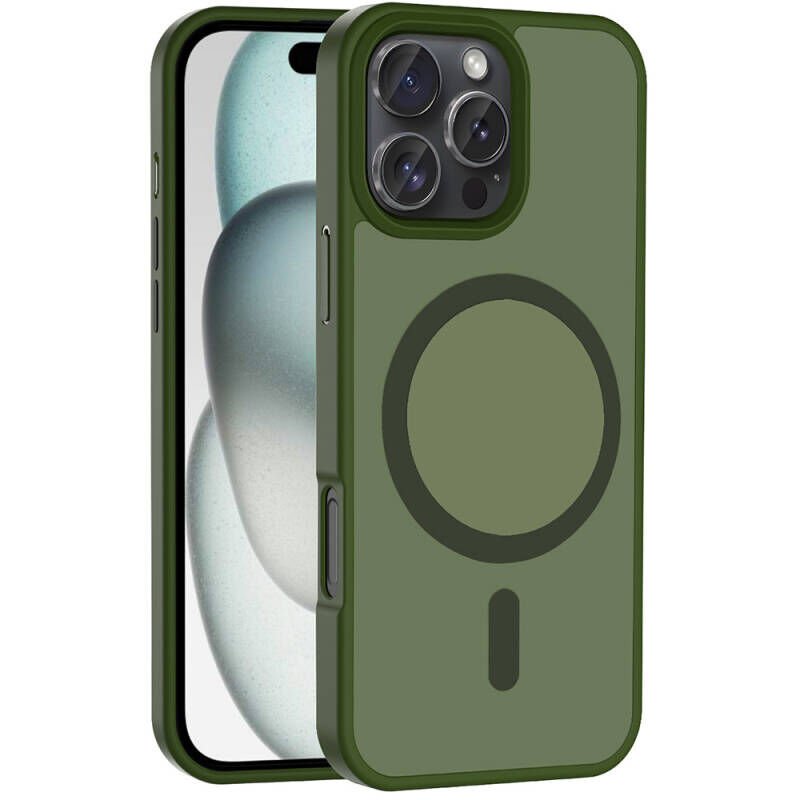 iPhone 16 Pro Kılıf M-safe Şarj Özellikli Mat Arka Yüzey Zore Sio Kılıf Koyu Yeşil