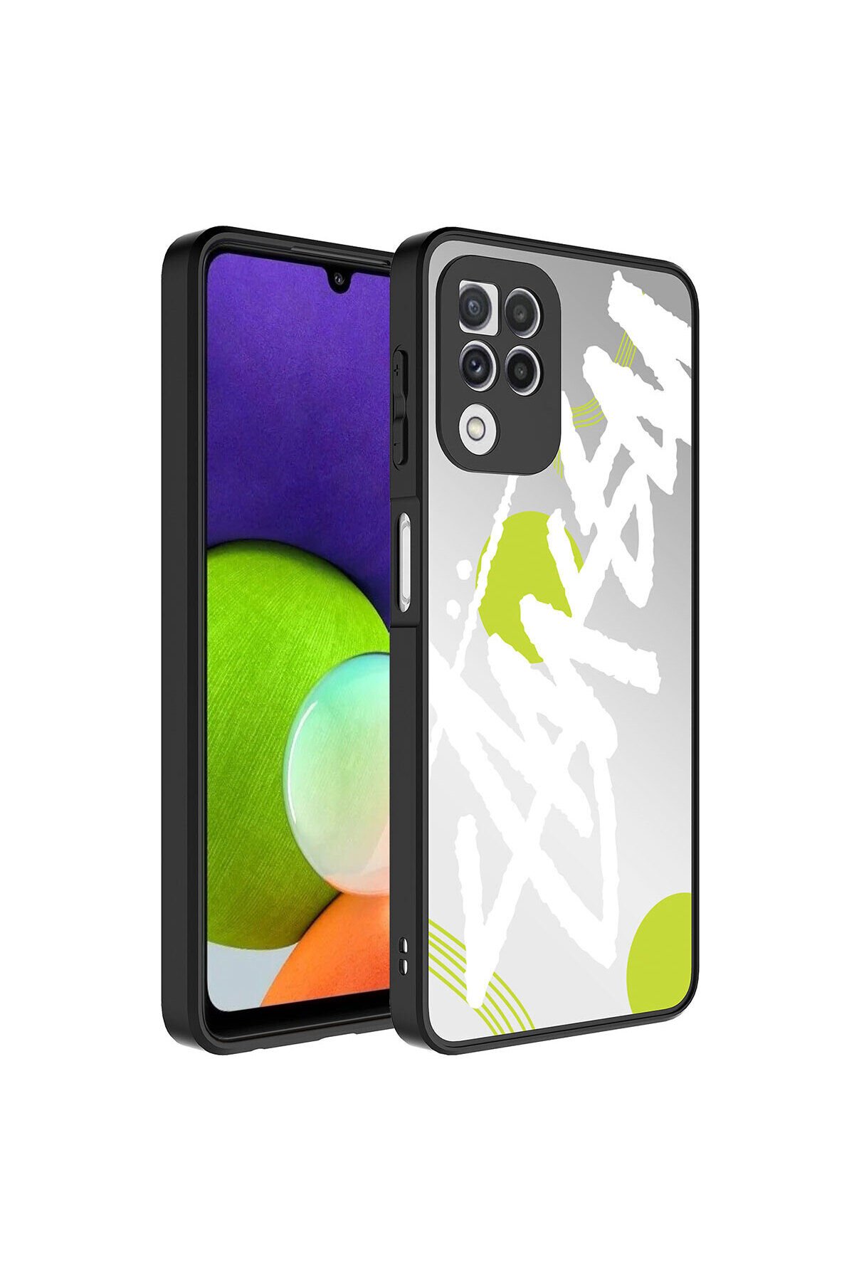 Galaxy A22 4G Kılıf Aynalı Desenli Kamera Korumalı Parlak BSAY Mirror Kapak - Seyahat Yazı