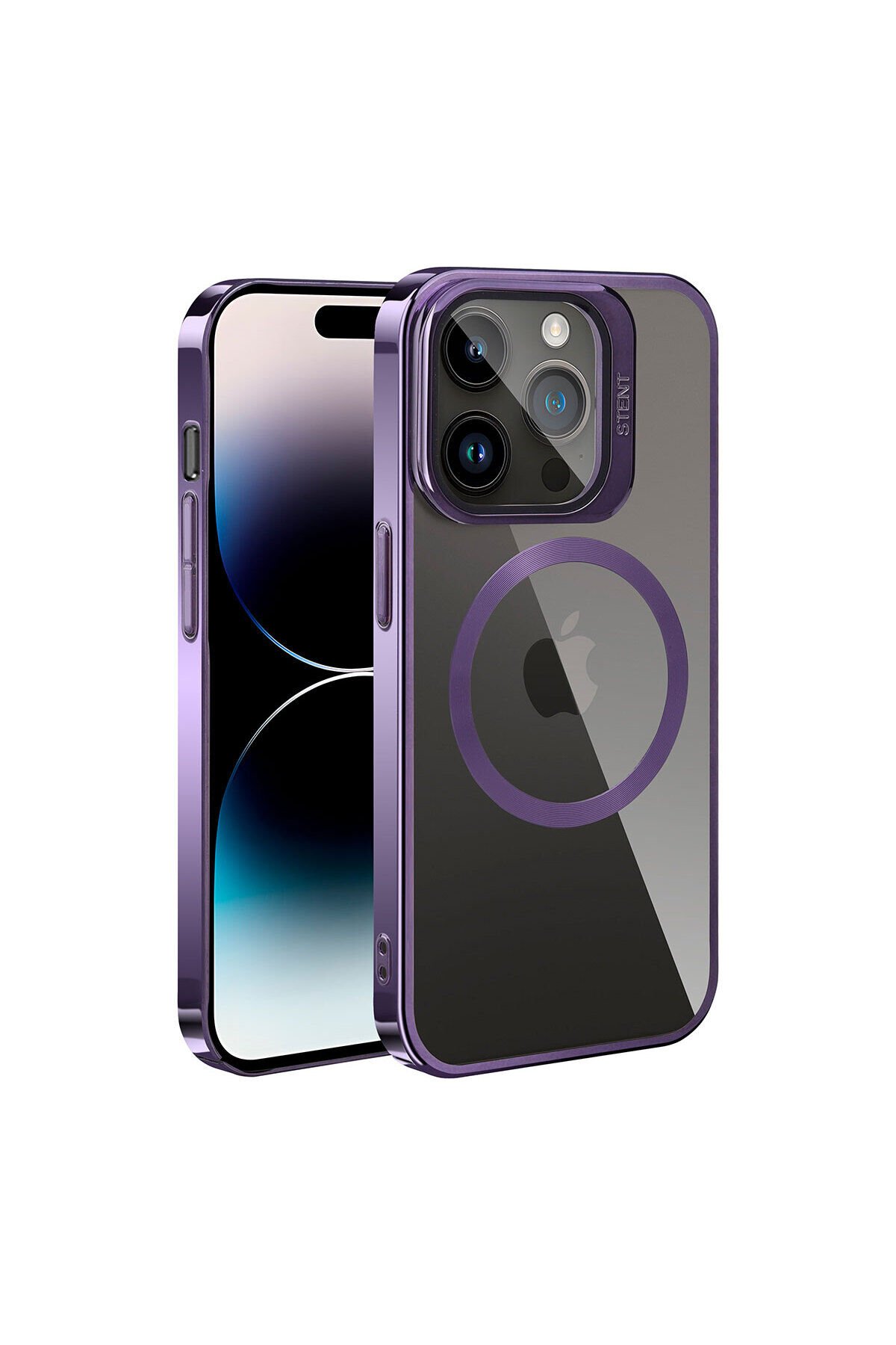 iPhone 14 Pro Max Uyumlu Magsafe Wireless Şarj Özellikli Standlı BSAY Klon Kılıf-Derin Mor