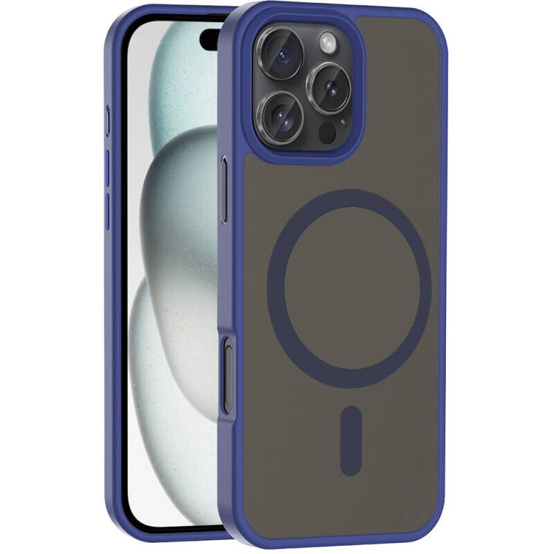 iPhone 16 Pro Kılıf M-safe Şarj Özellikli Mat Arka Yüzey Zore Sio Kılıf Lacivert