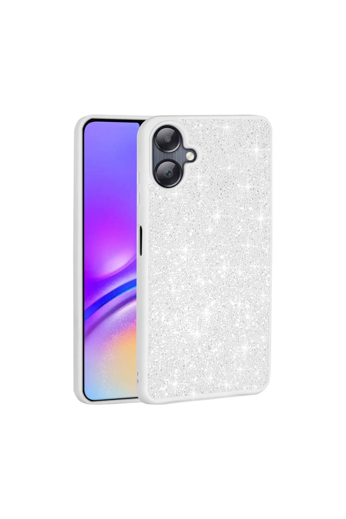 Galaxy A06 Kılıf Parlak Taşlı Tasarım EFR Pırlanta Kapak - Gold Beyaz